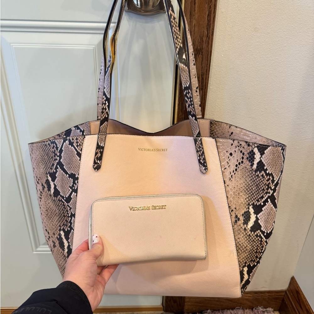 Victoria's Secret Beige and Black Snake Print Tote